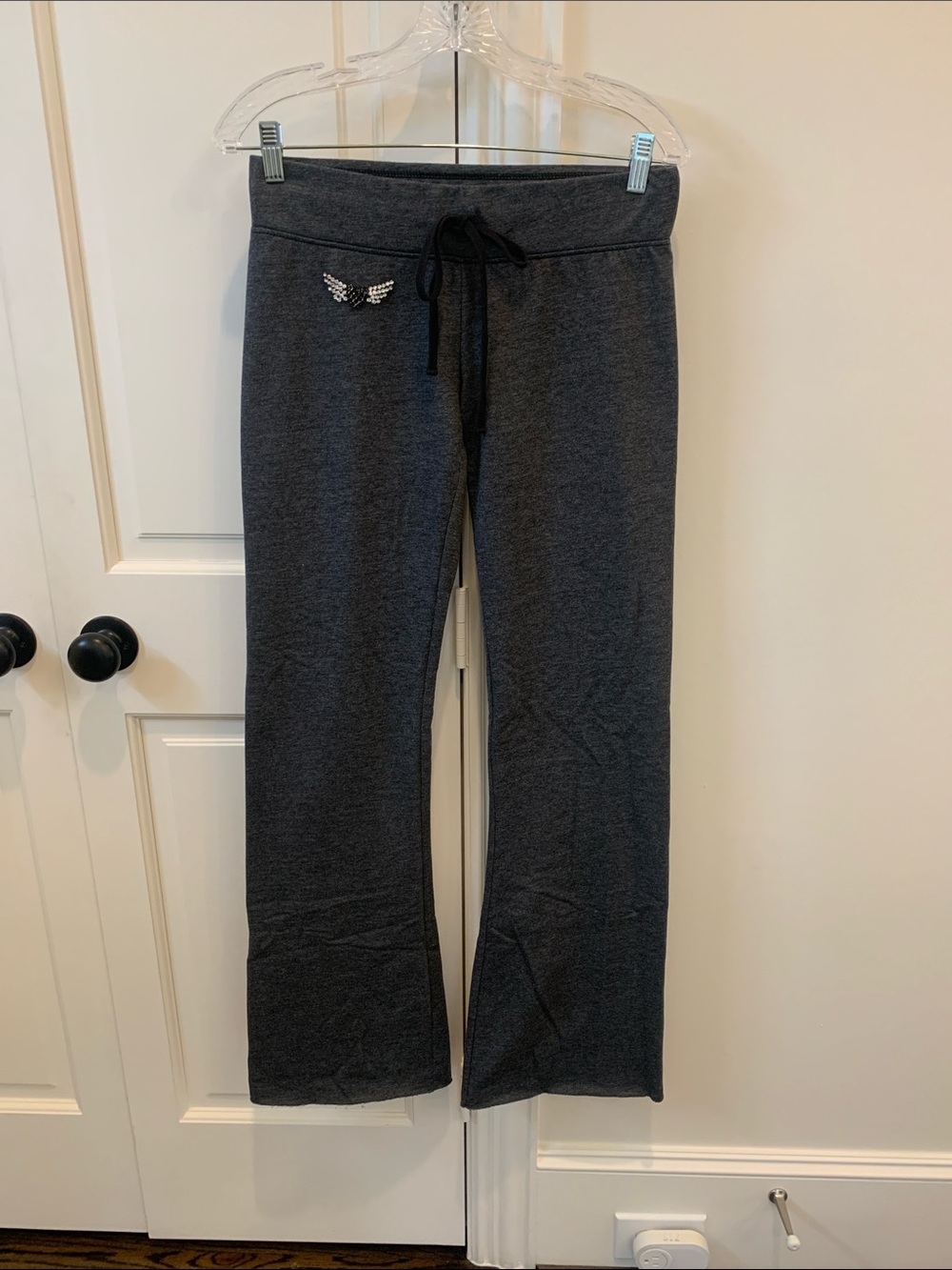 TWISTED HEART Dark Gray Jogger Pants with Rhinestone Wing